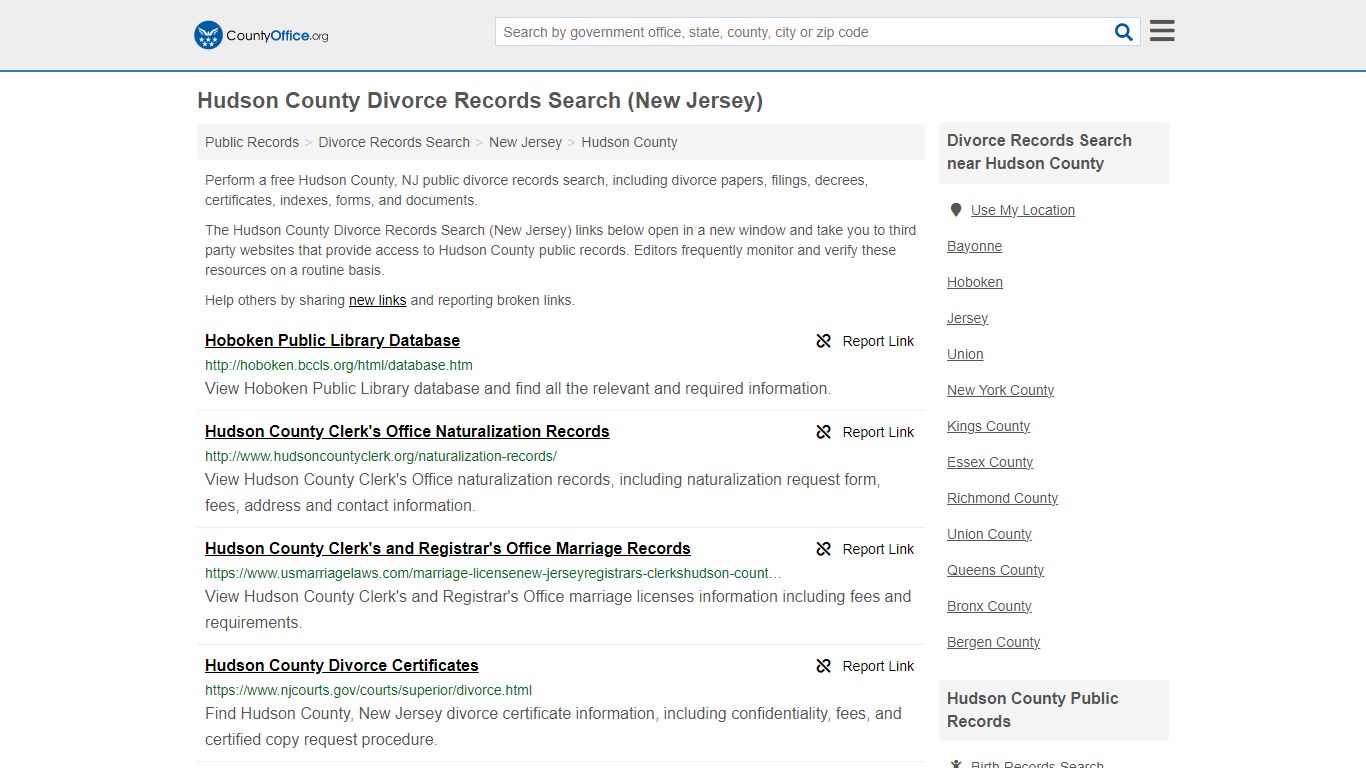 Hudson County Divorce Records Search (New Jersey) - County Office