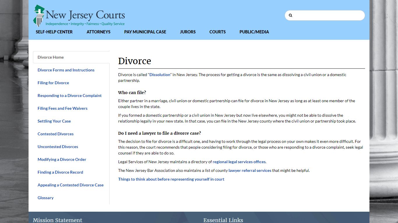Self-help Divorce - New Jersey Superior Court
